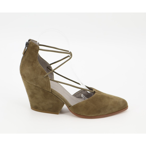 Eileen Fisher Women's Rope Ghillie Olive Green Suede Block Heels Sz 11 - Picture 4 of 8